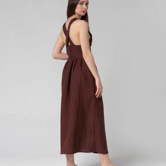 Linen brown sleeveless dress xs/s size - Picture 5 of 10